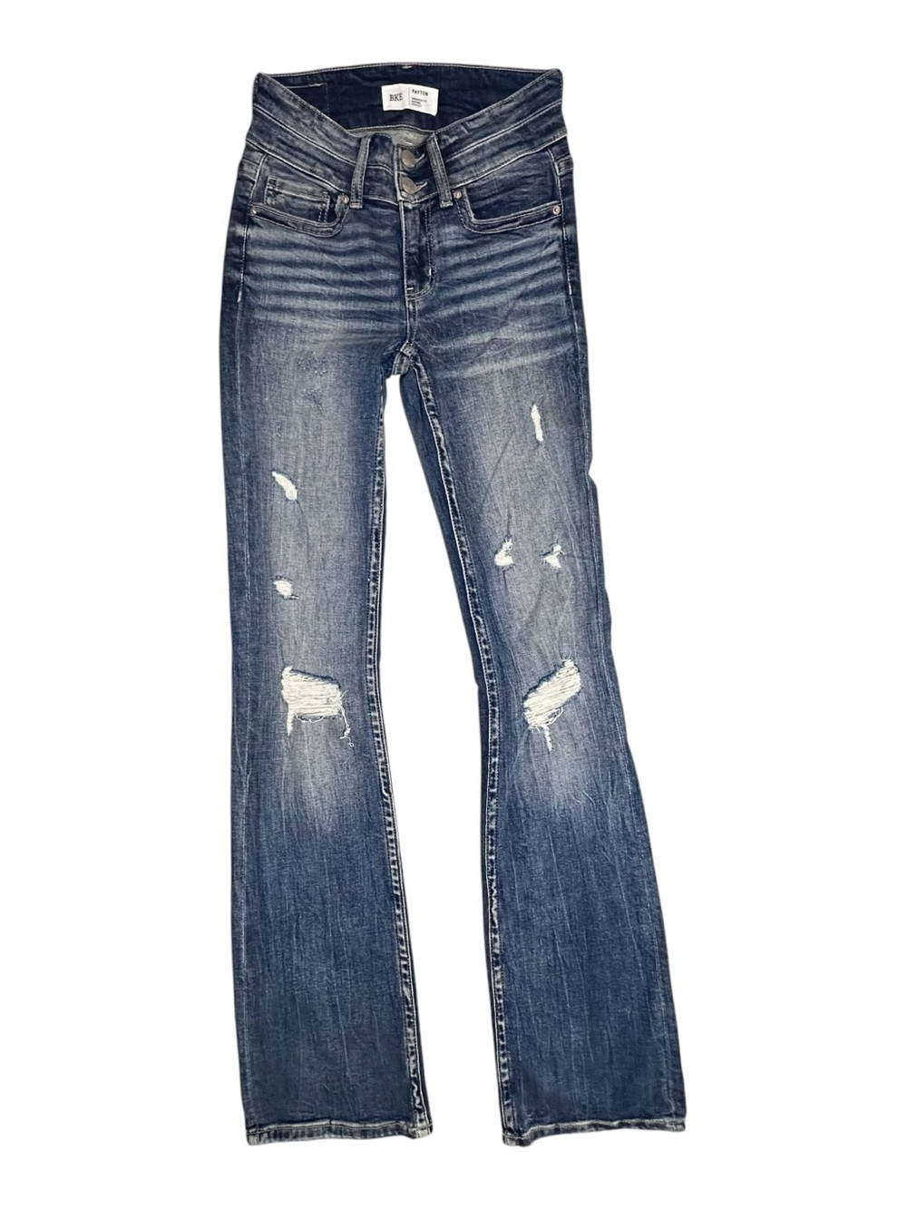 BKE Women’s PAYTON Universal Fit Mid Rise Bootcut Blue Jeans Sz.24x35.5” Boho